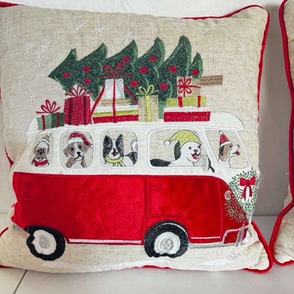 Secret Celebrity Christmas Tree Van Throw Pillow 16x16" Embroidered Holiday Deco - Picture 3 of 15